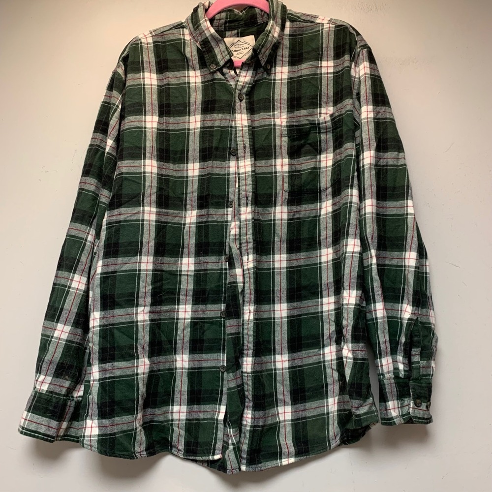 St. John's Bay Flannel Shirt Mens XL Green Excellent Plaid Long Sleeve Cotton